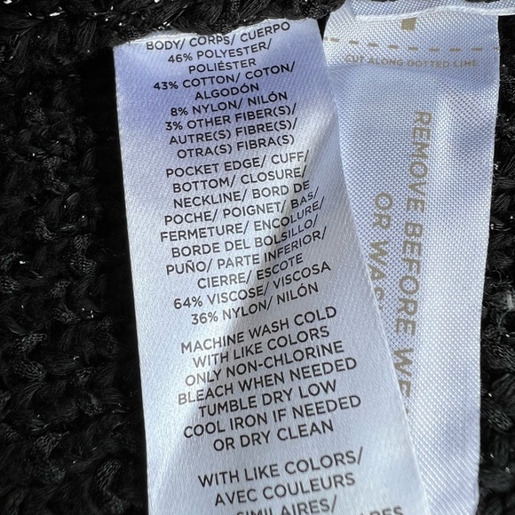 Ann Taylor Black Silver Sparkle Lady Jacket Cardigan Holiday Tweed Knit Large - Picture 5 of 6